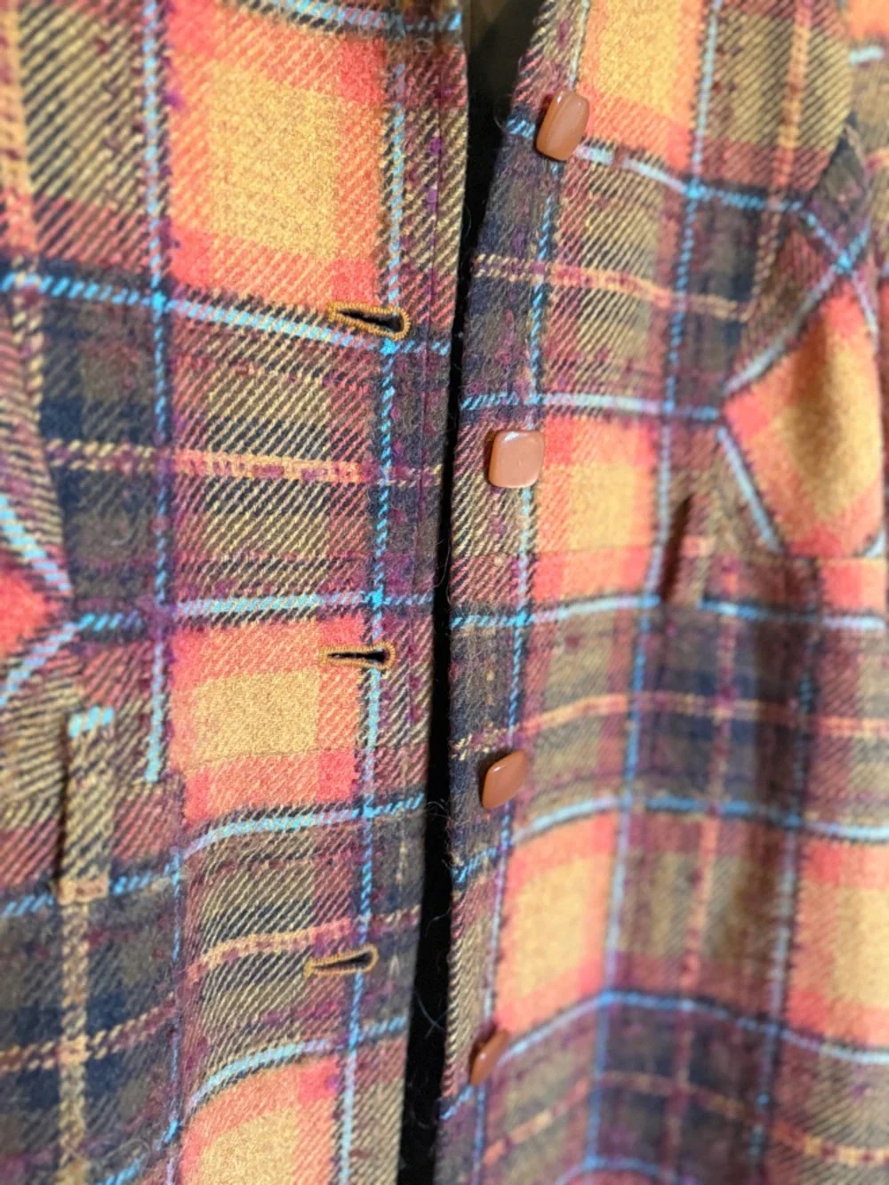 Betsey Johnson Orange and Brown Plaid Wool Coat - Picture 2 of 6